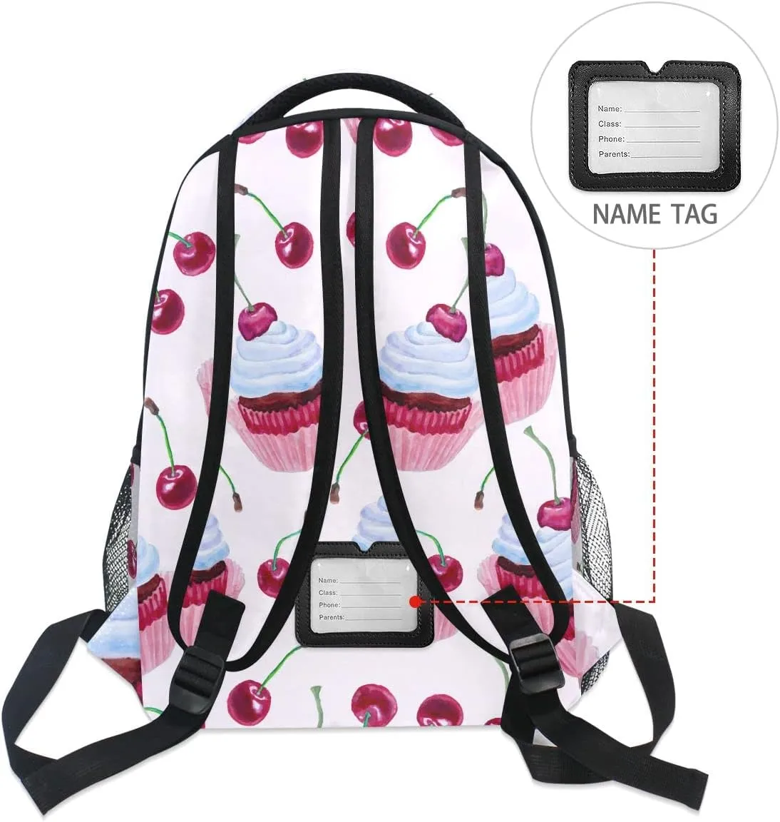 Fisyme Watercolor Cupcakes Cherries Backpack Laptop Bag Daypack Travel Hiking School Backpacks for Men Women Kids Girls Boys