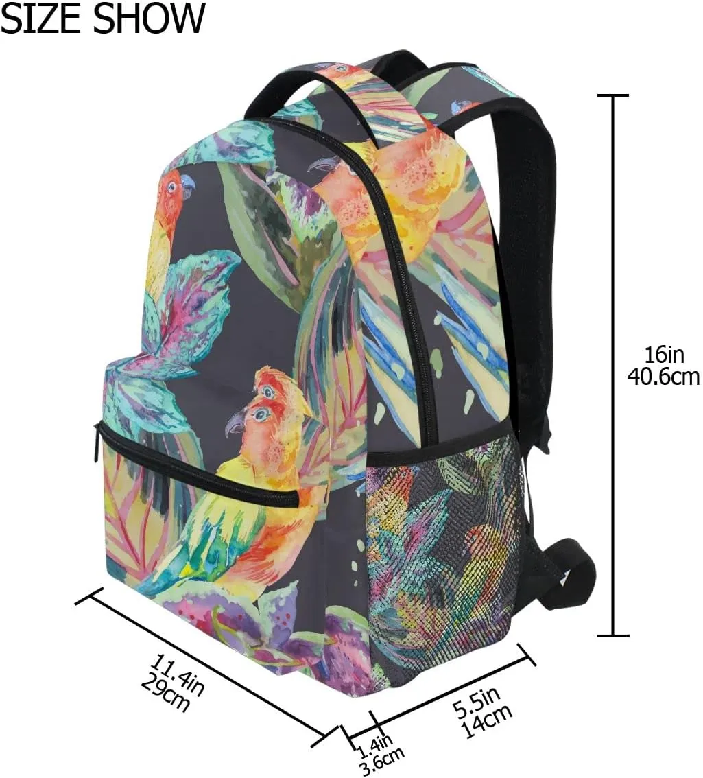 Fisyme Watercolor Parrots Bird Backpack Laptop Bag Daypack Travel Hiking School Backpacks for Men Women Kids Girls Boys