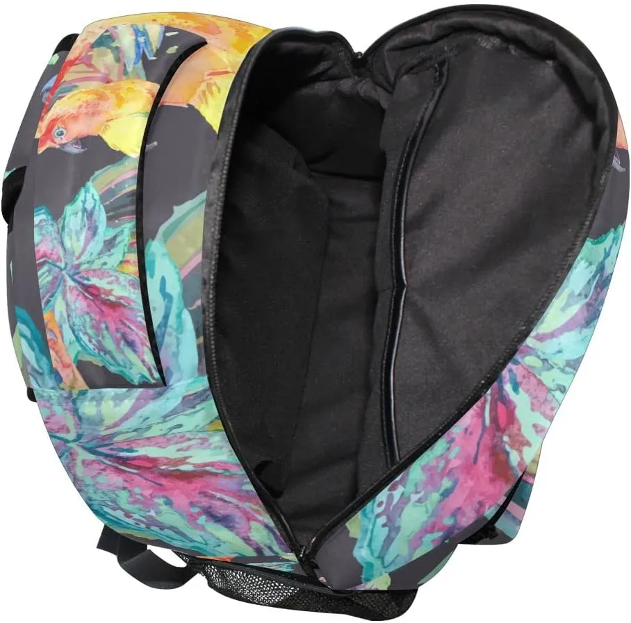Fisyme Watercolor Parrots Bird Backpack Laptop Bag Daypack Travel Hiking School Backpacks for Men Women Kids Girls Boys