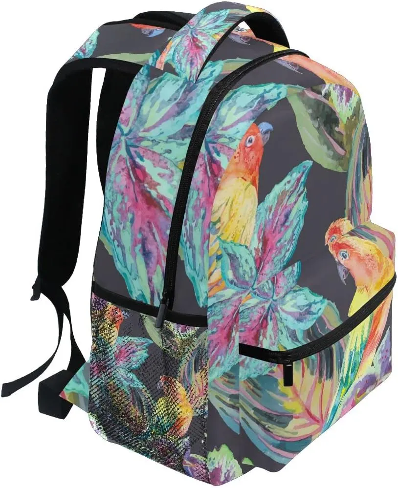 Fisyme Watercolor Parrots Bird Backpack Laptop Bag Daypack Travel Hiking School Backpacks for Men Women Kids Girls Boys