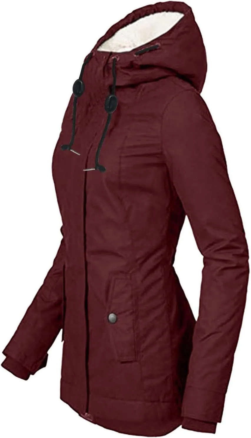 Fleece Coat for Women Long Sleeve Button Full Zip Up Plain Hooded Plush Jacket with Pocket Plus Size Trendy Autumn Winter