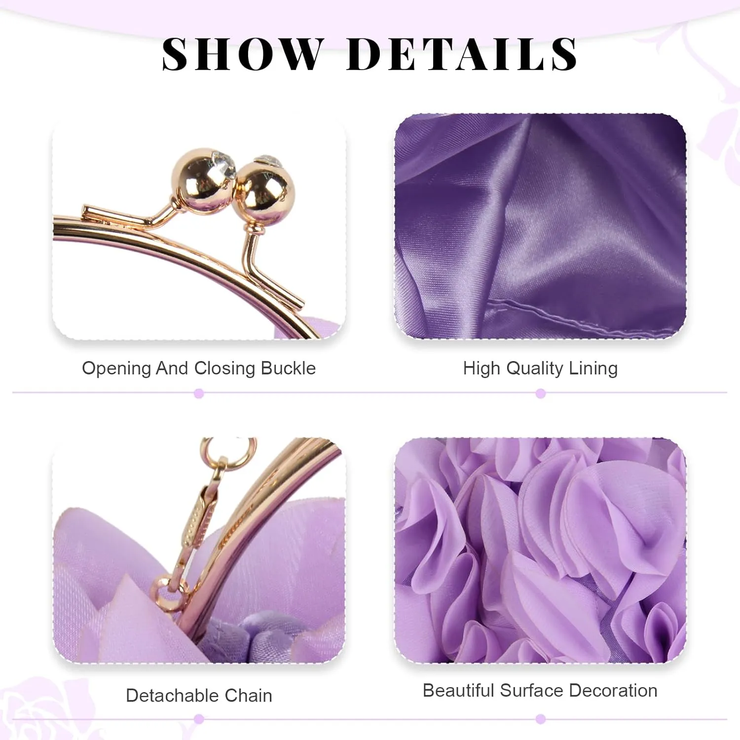 Floral Clutch Purses for Women Flower Evening Bag Wedding Purse Party Prom Handbags