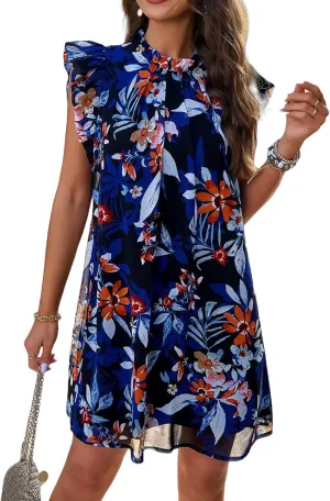 Floral Dresses for Women Summer Loose Casual Short Ruffle Sleeve Print Mini Dress
