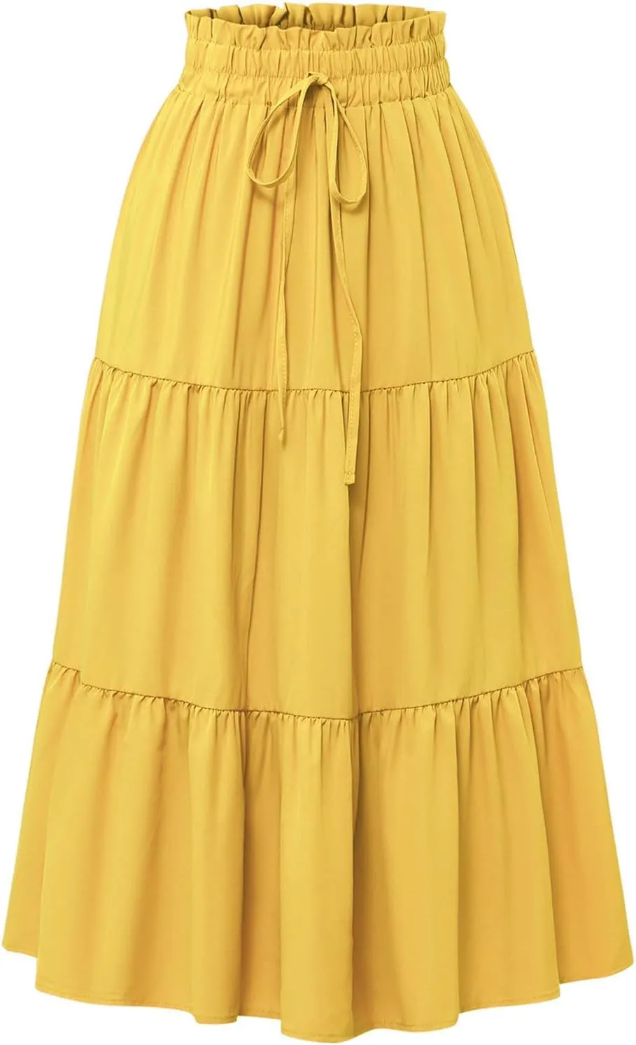 Floral Midi Skirts for Women Summer Flowy Tiered Skirt Drawstring Summer Knee Length A Line Skirts with Pockets