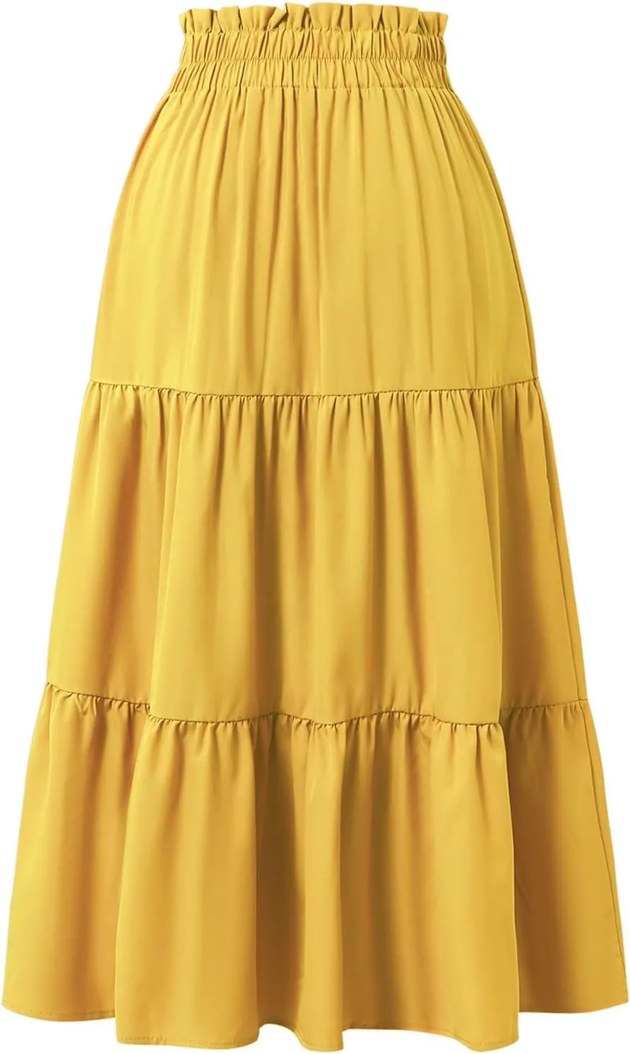Floral Midi Skirts for Women Summer Flowy Tiered Skirt Drawstring Summer Knee Length A Line Skirts with Pockets