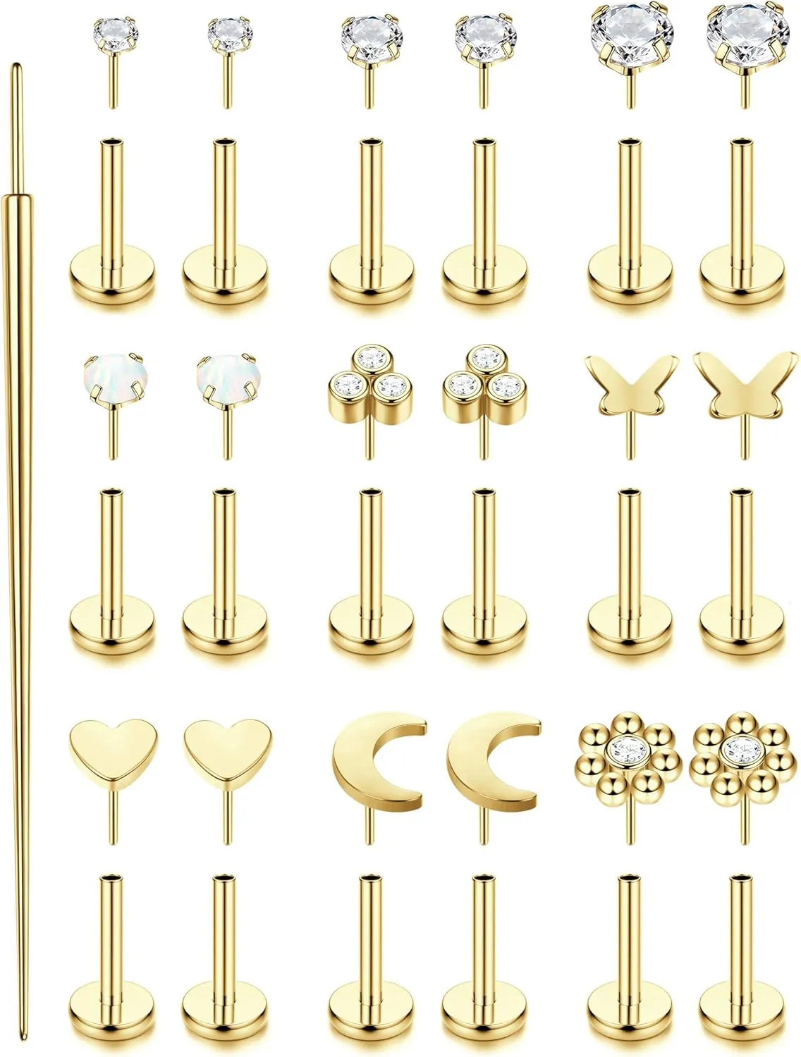 Florideco Threadless Nose Rings Studs for Women Men 316L Surgical Steel Push in Flat Back Stud Earrings CZ Lip Labret Cartilage Earring Medusa Nostril Helix Tragus Piercing Jewelry 20G 18G 16G