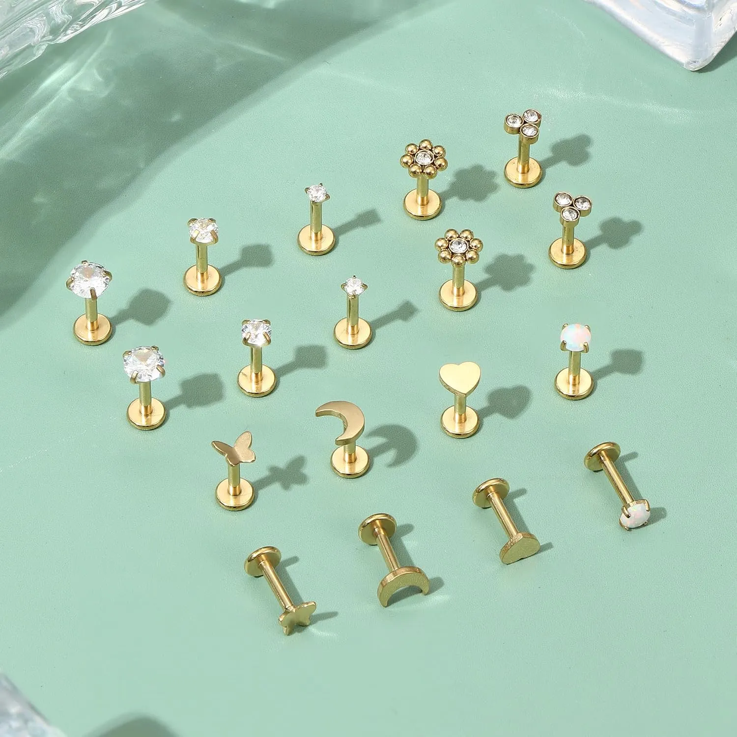 Florideco Threadless Nose Rings Studs for Women Men 316L Surgical Steel Push in Flat Back Stud Earrings CZ Lip Labret Cartilage Earring Medusa Nostril Helix Tragus Piercing Jewelry 20G 18G 16G