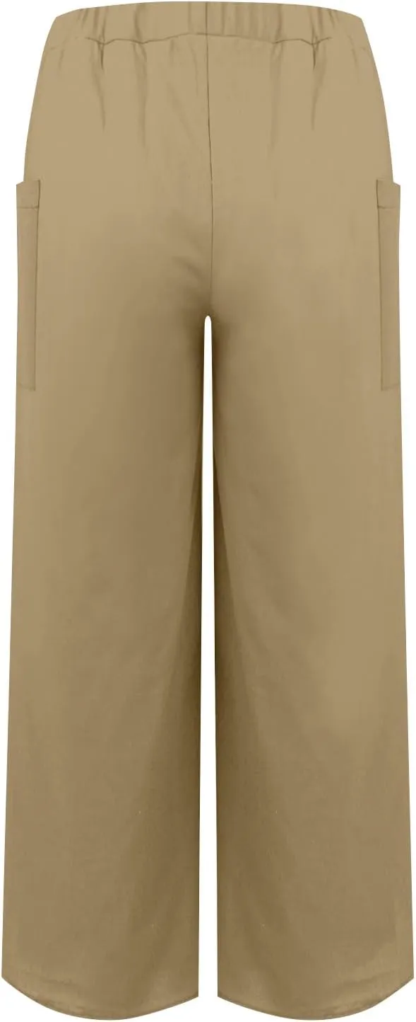 Flowy Linen Pants for Women Side Slit Wide Leg Yoga Pants with Pockets Drawstring High Waisted Pants Beach Pants 2024