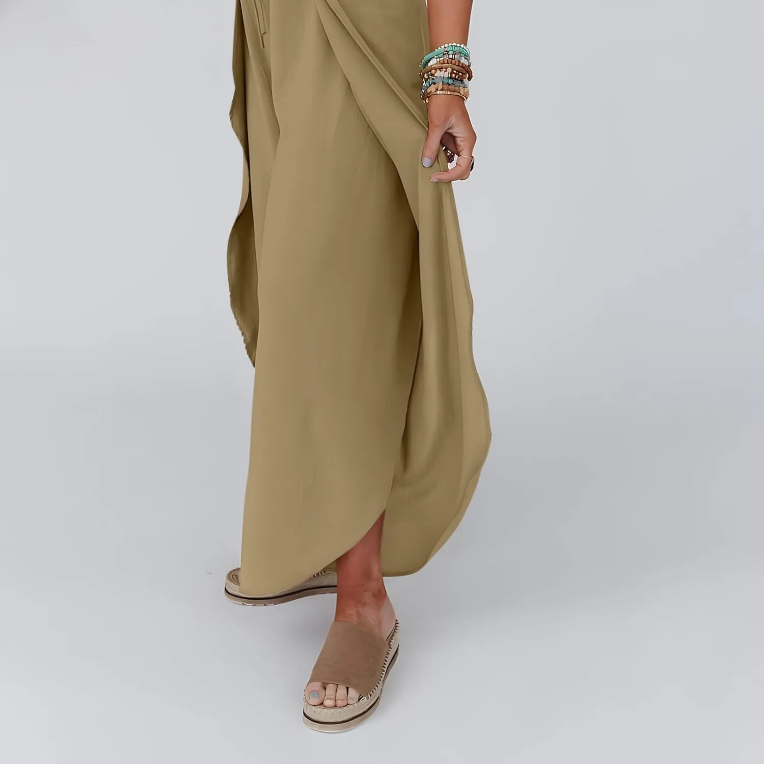 Flowy Linen Pants for Women Side Slit Wide Leg Yoga Pants with Pockets Drawstring High Waisted Pants Beach Pants 2024
