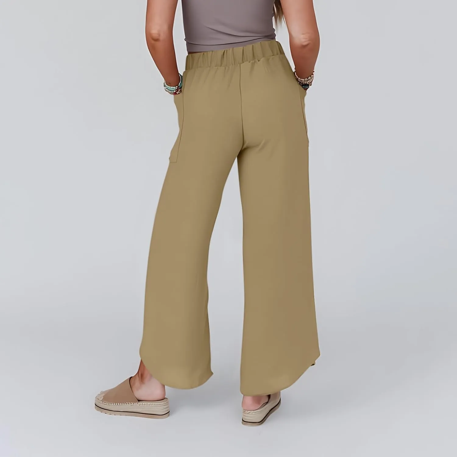 Flowy Linen Pants for Women Side Slit Wide Leg Yoga Pants with Pockets Drawstring High Waisted Pants Beach Pants 2024