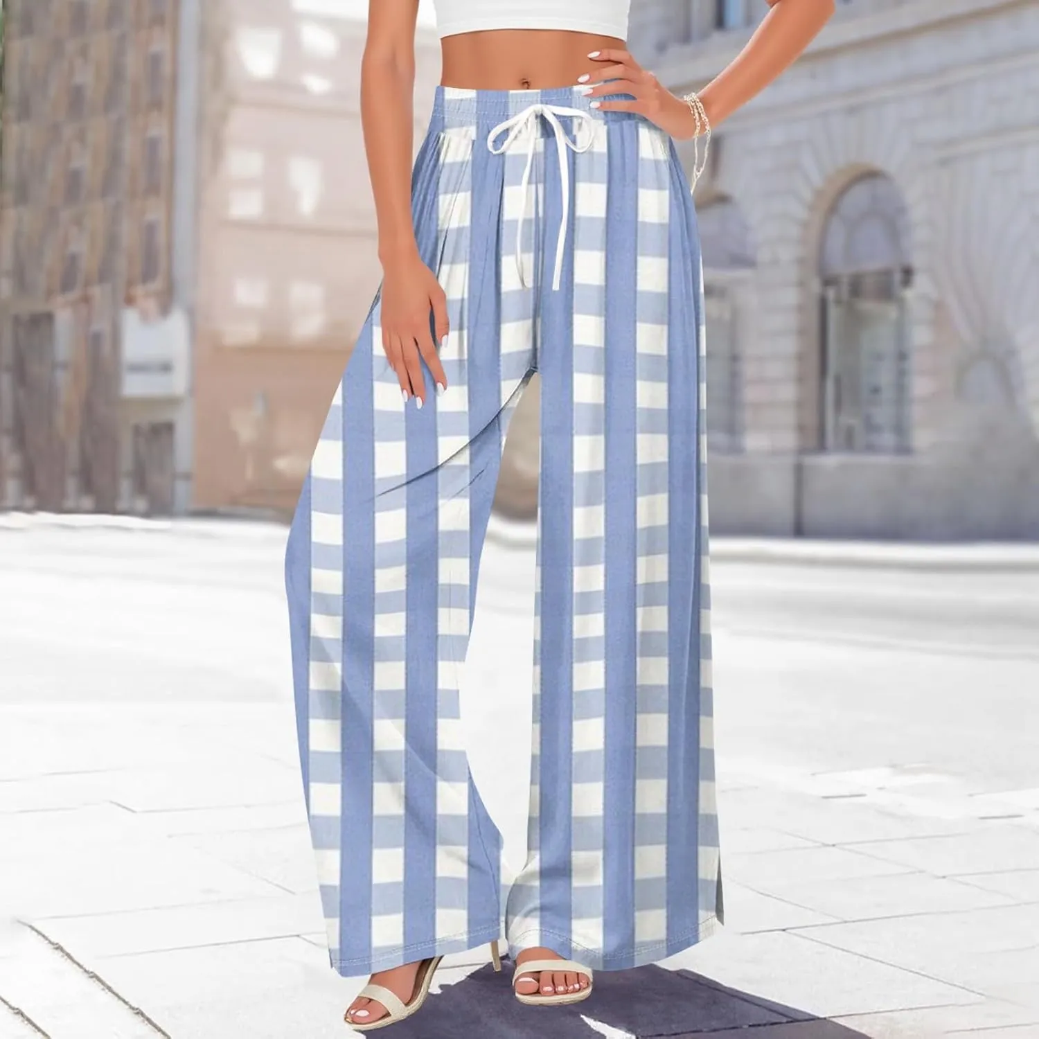 Flowy Pants for Women Casual Wide Leg Baggy Petite Vacation Outfits Yoga Dressy Beach Trousers