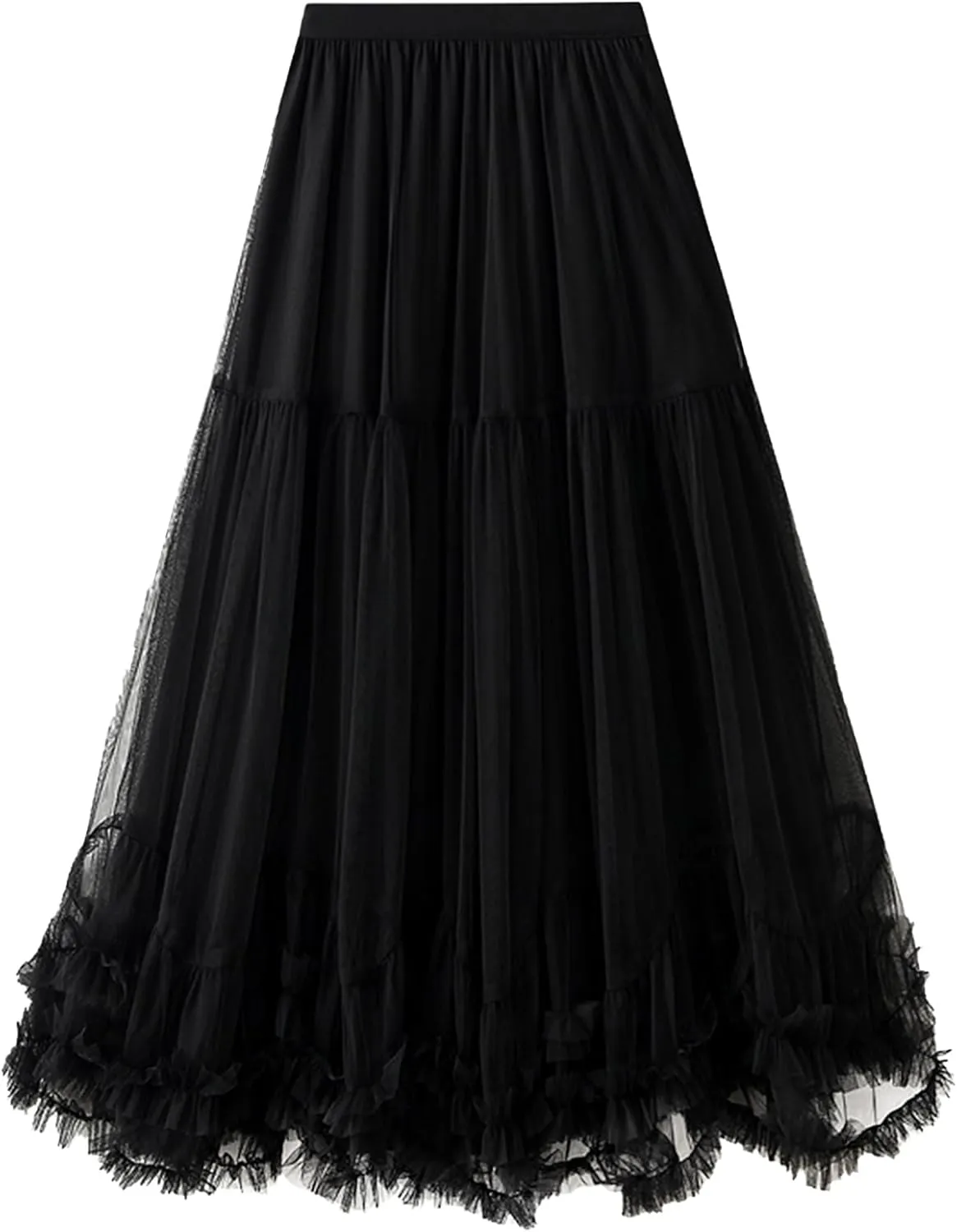 Flygo Women's Maxi Tulle Skirt Long Tiered A Line Mesh Tutu Fairy High Elastic Waist Pleated Layered Skirts