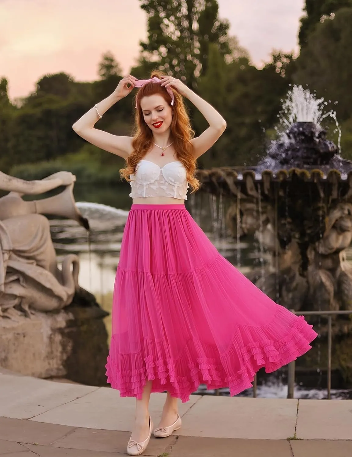 Flygo Women's Maxi Tulle Skirt Long Tiered A Line Mesh Tutu Fairy High Elastic Waist Pleated Layered Skirts