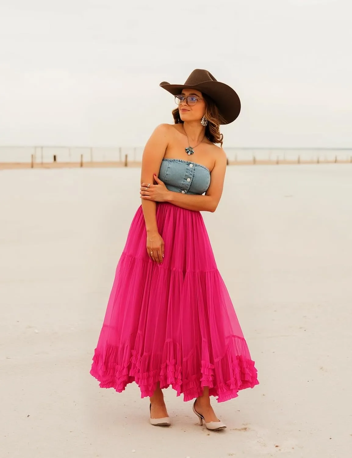 Flygo Women's Maxi Tulle Skirt Long Tiered A Line Mesh Tutu Fairy High Elastic Waist Pleated Layered Skirts