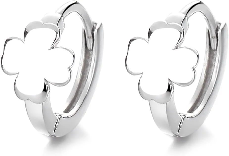 Four Leaf Clover Tragus Piercing Hoops Earrings for Women 925 Sterling Silver Tiny Huggie Hoops Flower Clover Dainty Cartilage Earrings