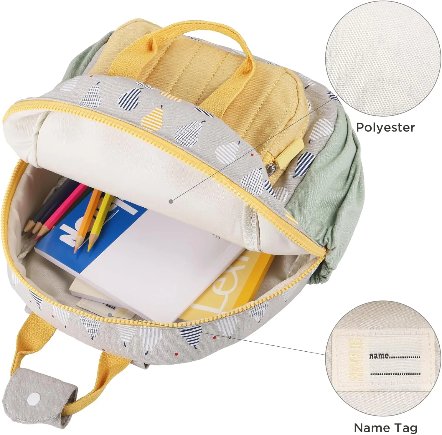 GAGAKU Toddler Backpack for Girls - Kids Backpacks 2-6 years old Cartoon Breathable Comfortable Preschool Mini Backpack for School Travel - Grey Pear