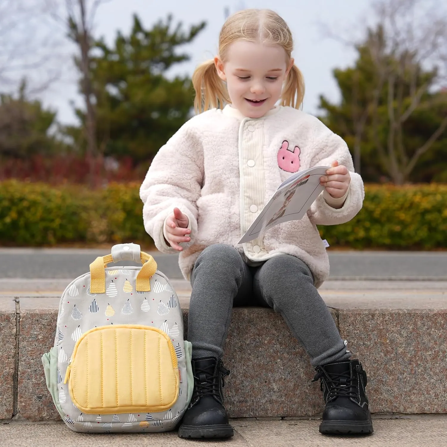 GAGAKU Toddler Backpack for Girls - Kids Backpacks 2-6 years old Cartoon Breathable Comfortable Preschool Mini Backpack for School Travel - Grey Pear