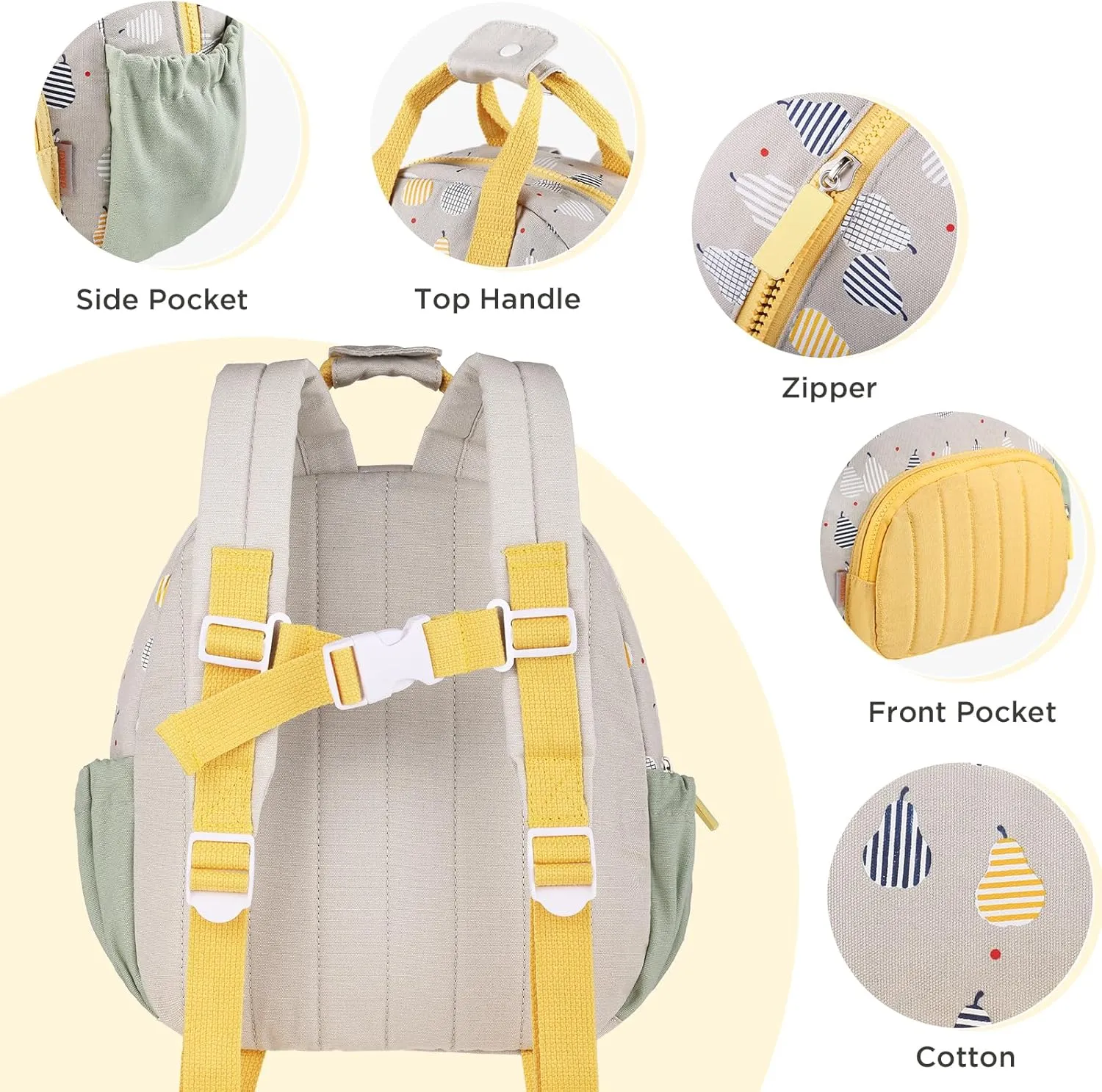 GAGAKU Toddler Backpack for Girls - Kids Backpacks 2-6 years old Cartoon Breathable Comfortable Preschool Mini Backpack for School Travel - Grey Pear