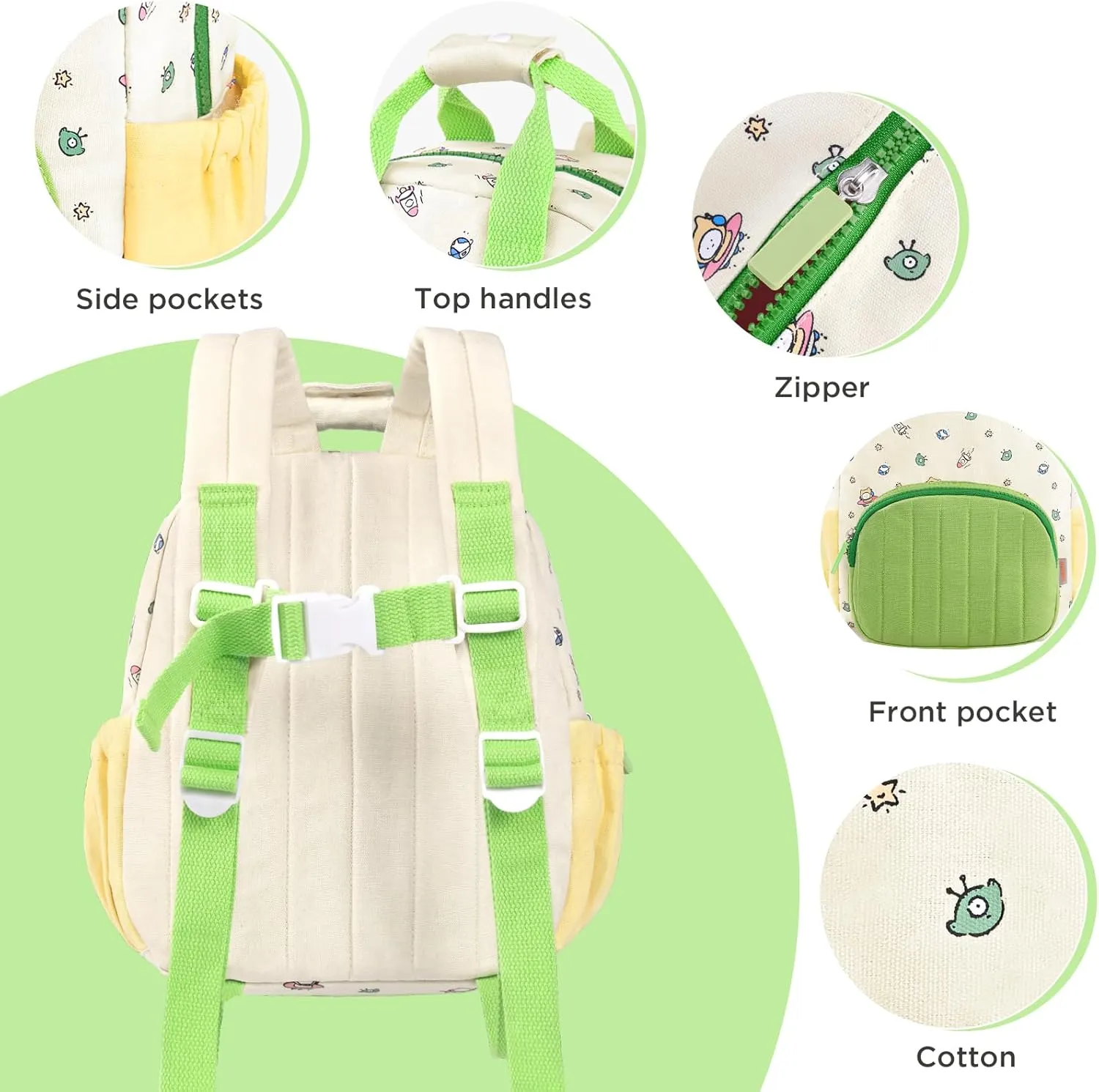 GAGAKU Toddler Backpack for Girls - Kids Mini Backpacks 2-6 years old Cartoon Breathable Comfortable Preschool Backpack for School Travel - Green Airship