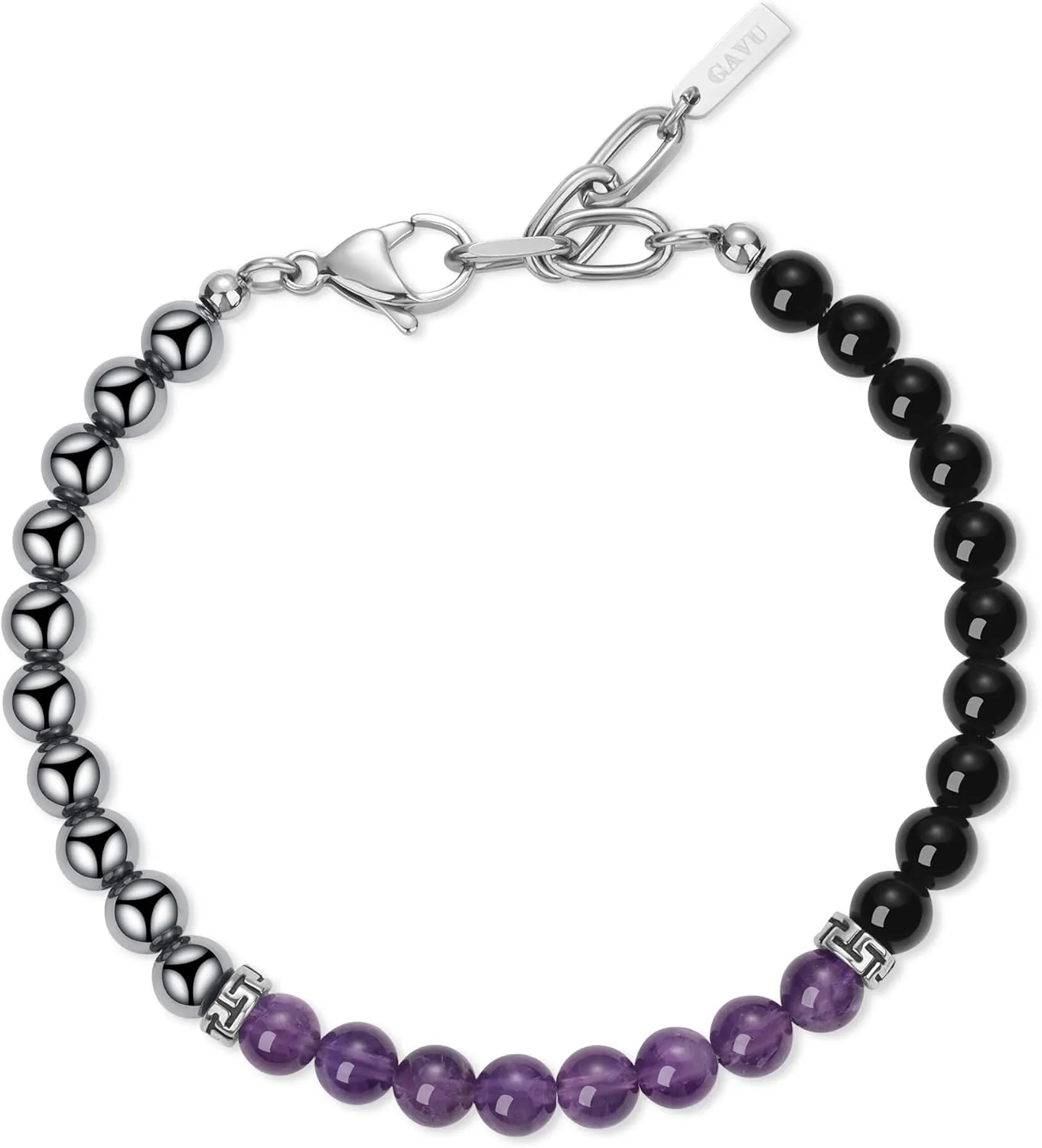 GAVU 6mm Triple Protection Bracelet for Men, Hematite Tiger Eye Obsidian Bracelet, Crystal Bracelet for Men