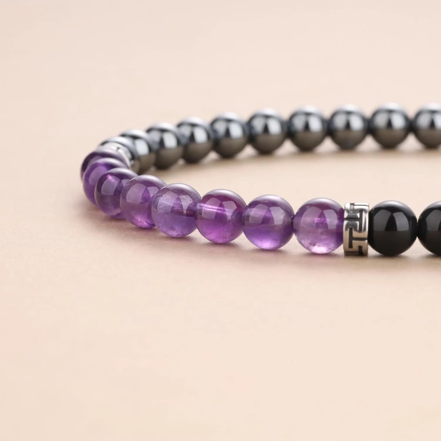 GAVU 6mm Triple Protection Bracelet for Men, Hematite Tiger Eye Obsidian Bracelet, Crystal Bracelet for Men