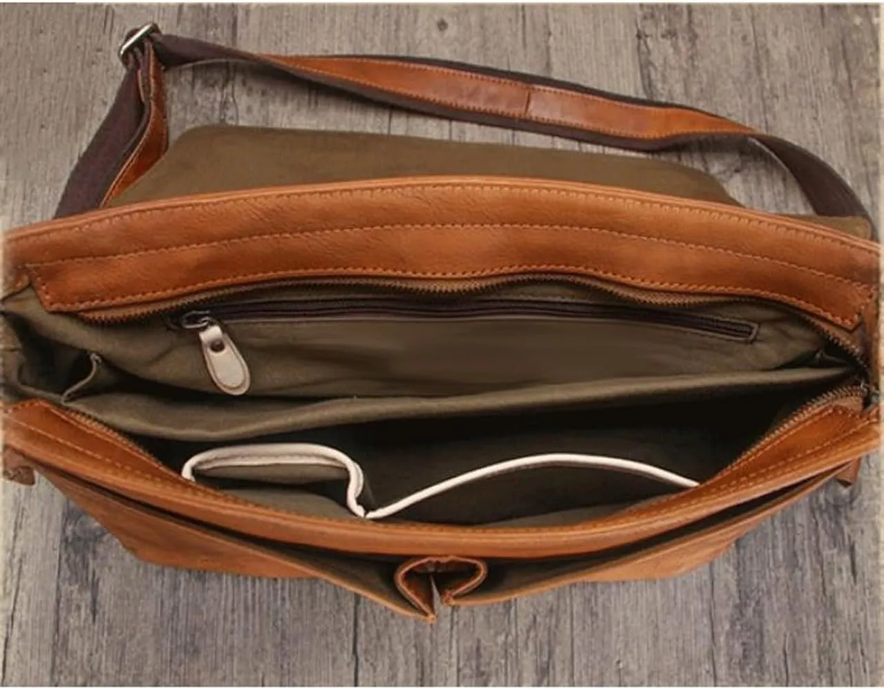 Genuine Leather Laptop Bags Mens Business Briefcases Messenger Shoulder Bags Crossbody Bags 14.2Inch