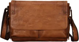 Genuine Leather Laptop Bags Mens Business Briefcases Messenger Shoulder Bags Crossbody Bags 14.2Inch