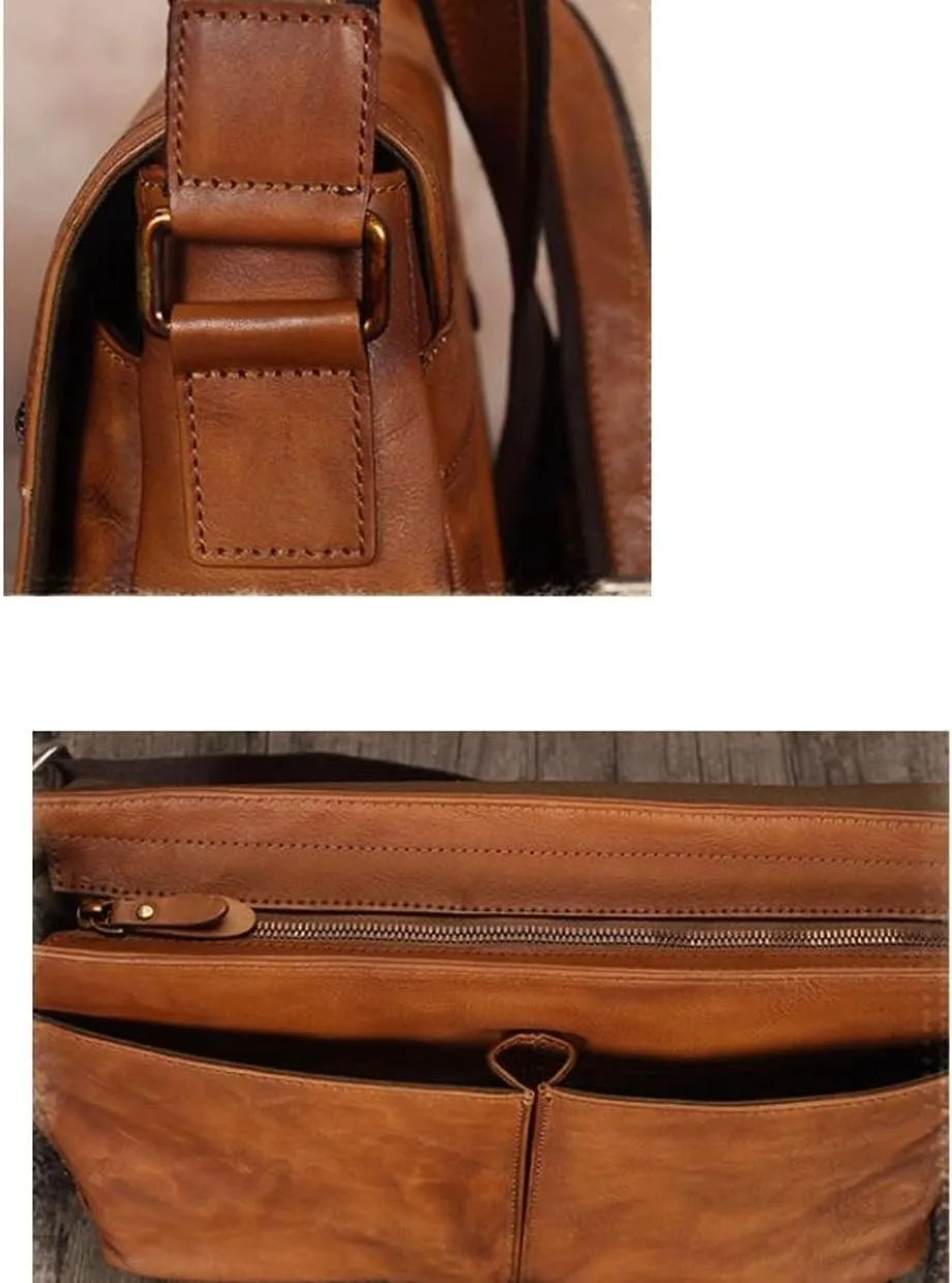 Genuine Leather Laptop Bags Mens Business Briefcases Messenger Shoulder Bags Crossbody Bags 14.2Inch