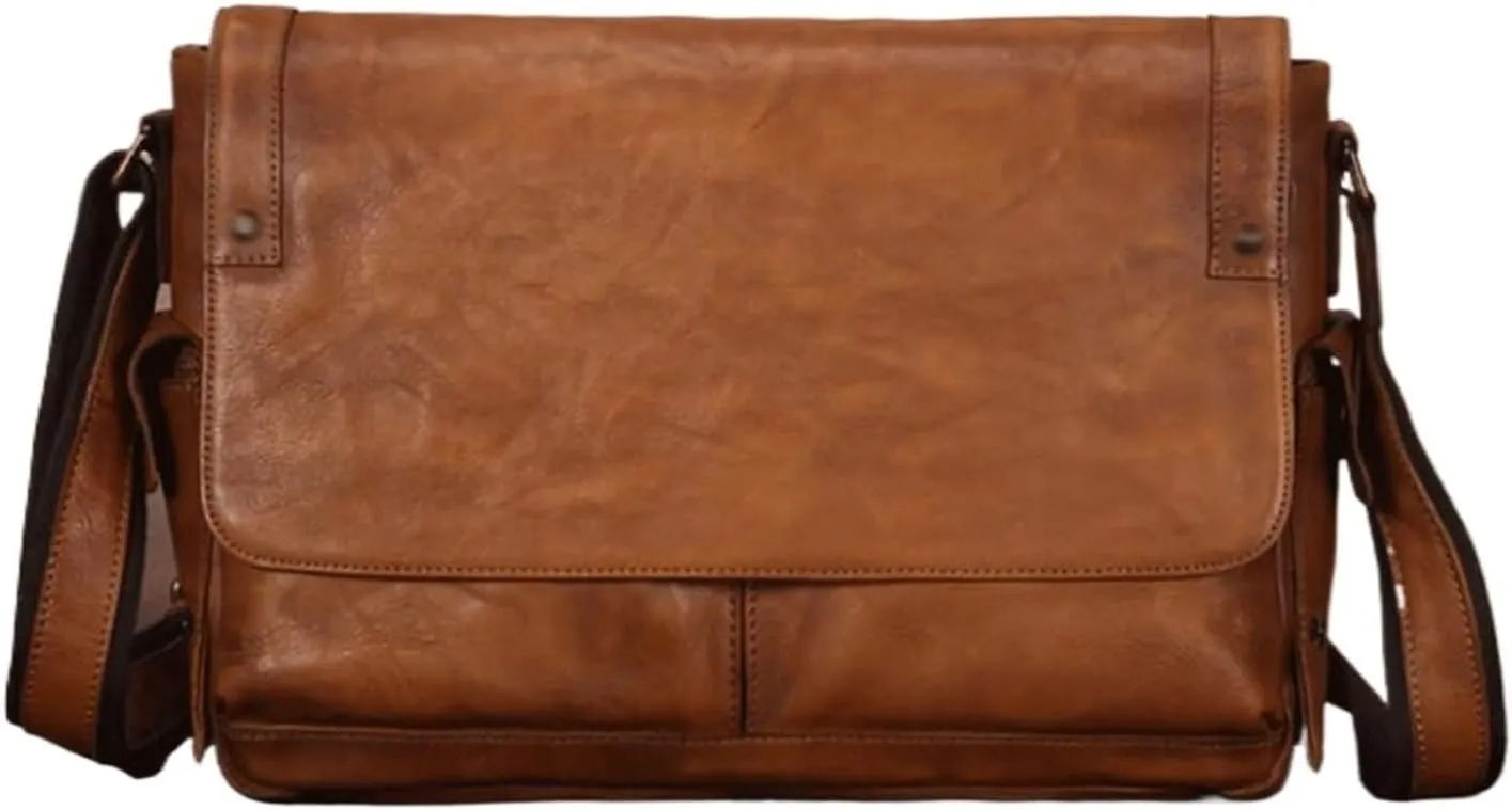 Genuine Leather Laptop Bags Mens Business Briefcases Messenger Shoulder Bags Crossbody Bags 14.2Inch