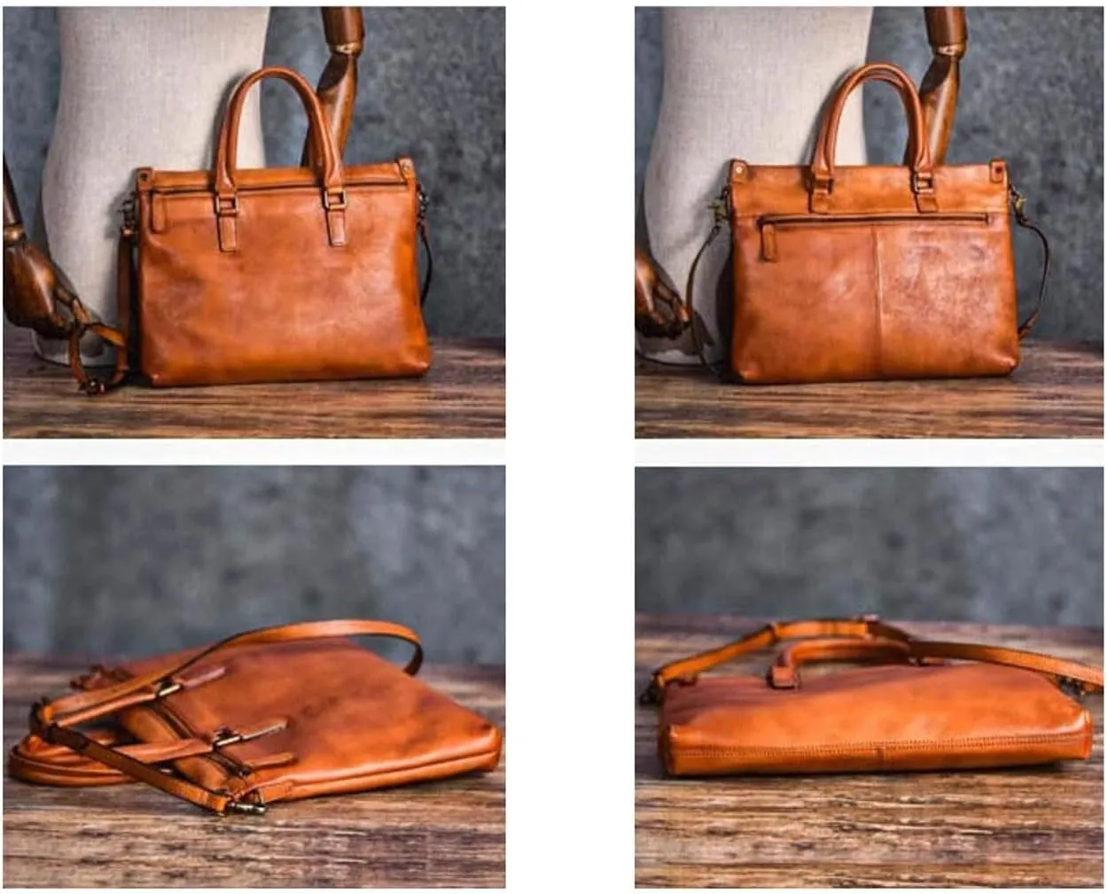 Genuine Leather Laptop Bags Mens Handbags Messenger Shoulder Bags Business Briefcases Crossbody Bags 13.8Inch