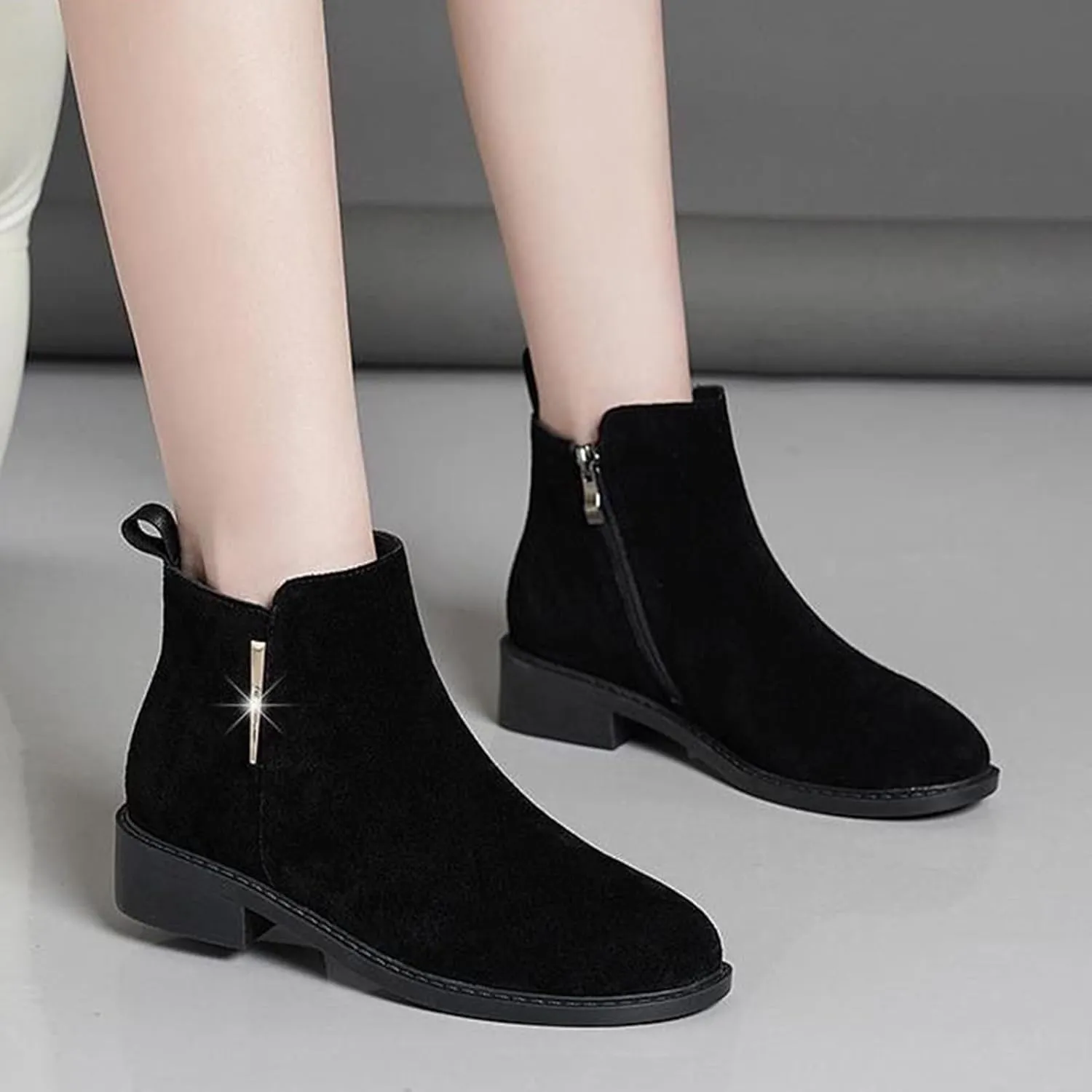 Girl Boots Kids Ankle Boots Warm Side Zipper Boots Low Heel Short Booties Winter Snow Boots Anti-Slip Outdoor Shoes