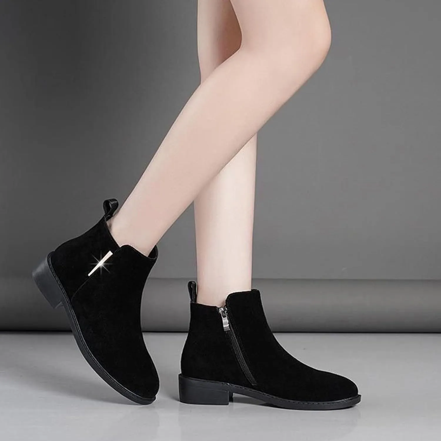 Girl Boots Kids Ankle Boots Warm Side Zipper Boots Low Heel Short Booties Winter Snow Boots Anti-Slip Outdoor Shoes