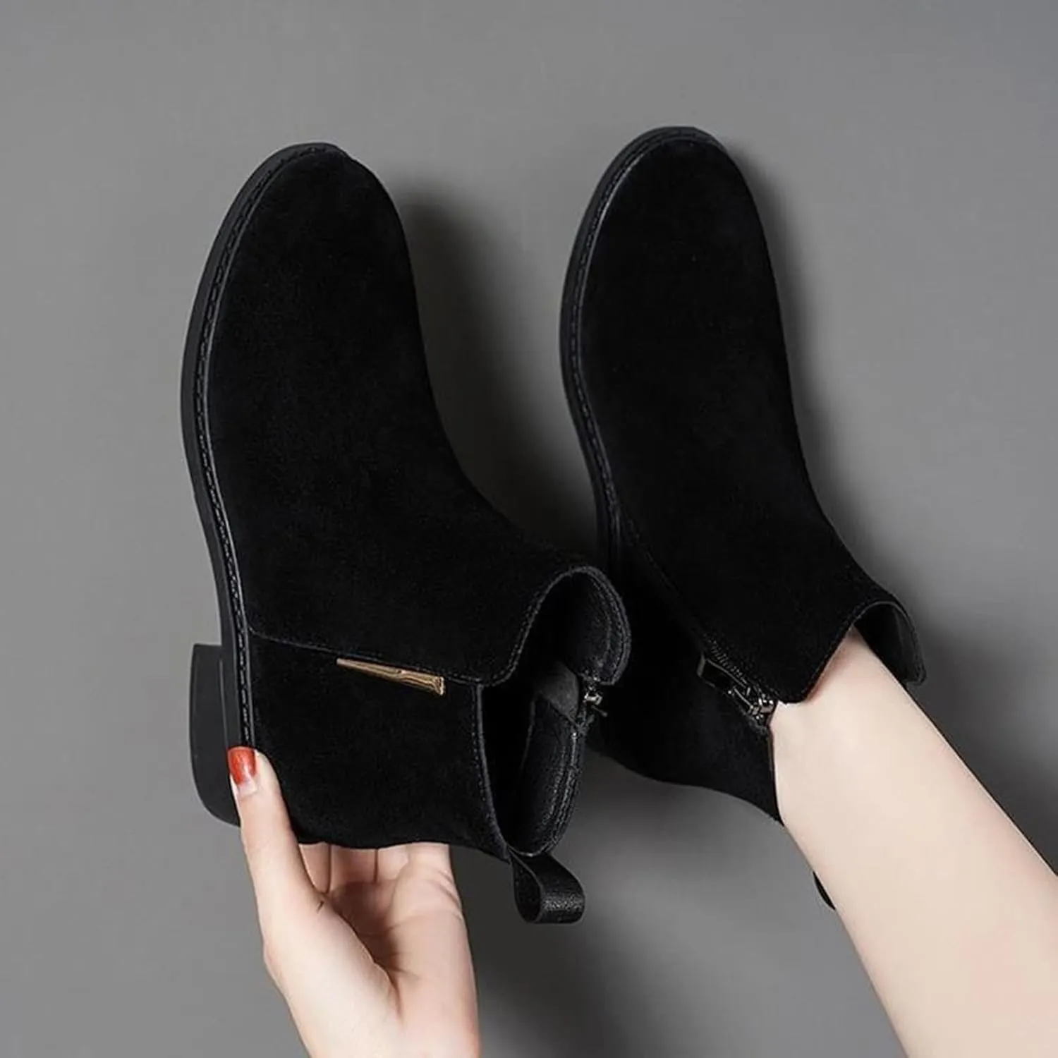Girl Boots Kids Ankle Boots Warm Side Zipper Boots Low Heel Short Booties Winter Snow Boots Anti-Slip Outdoor Shoes