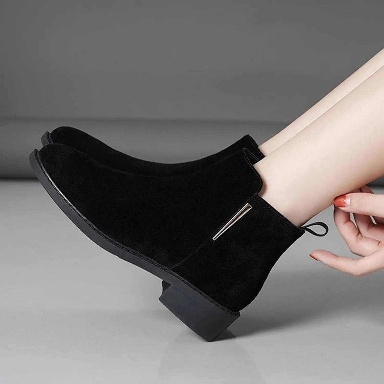 Girl Boots Kids Ankle Boots Warm Side Zipper Boots Low Heel Short Booties Winter Snow Boots Anti-Slip Outdoor Shoes