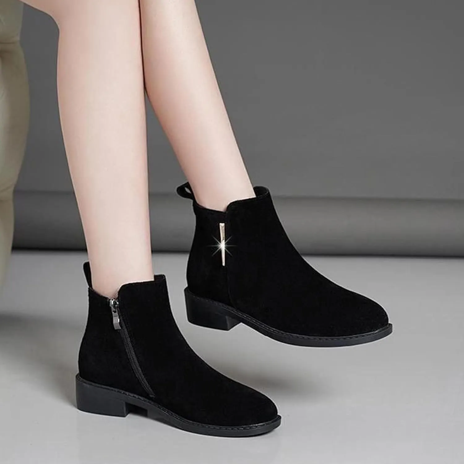 Girl Boots Kids Ankle Boots Warm Side Zipper Boots Low Heel Short Booties Winter Snow Boots Anti-Slip Outdoor Shoes