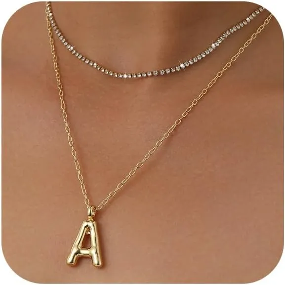 Gold Bubble Letter Necklace for Women | Individually Stackable Initial Necklaces | Dainty Gold Layered Necklace for Women | Jewelry Gift for Women