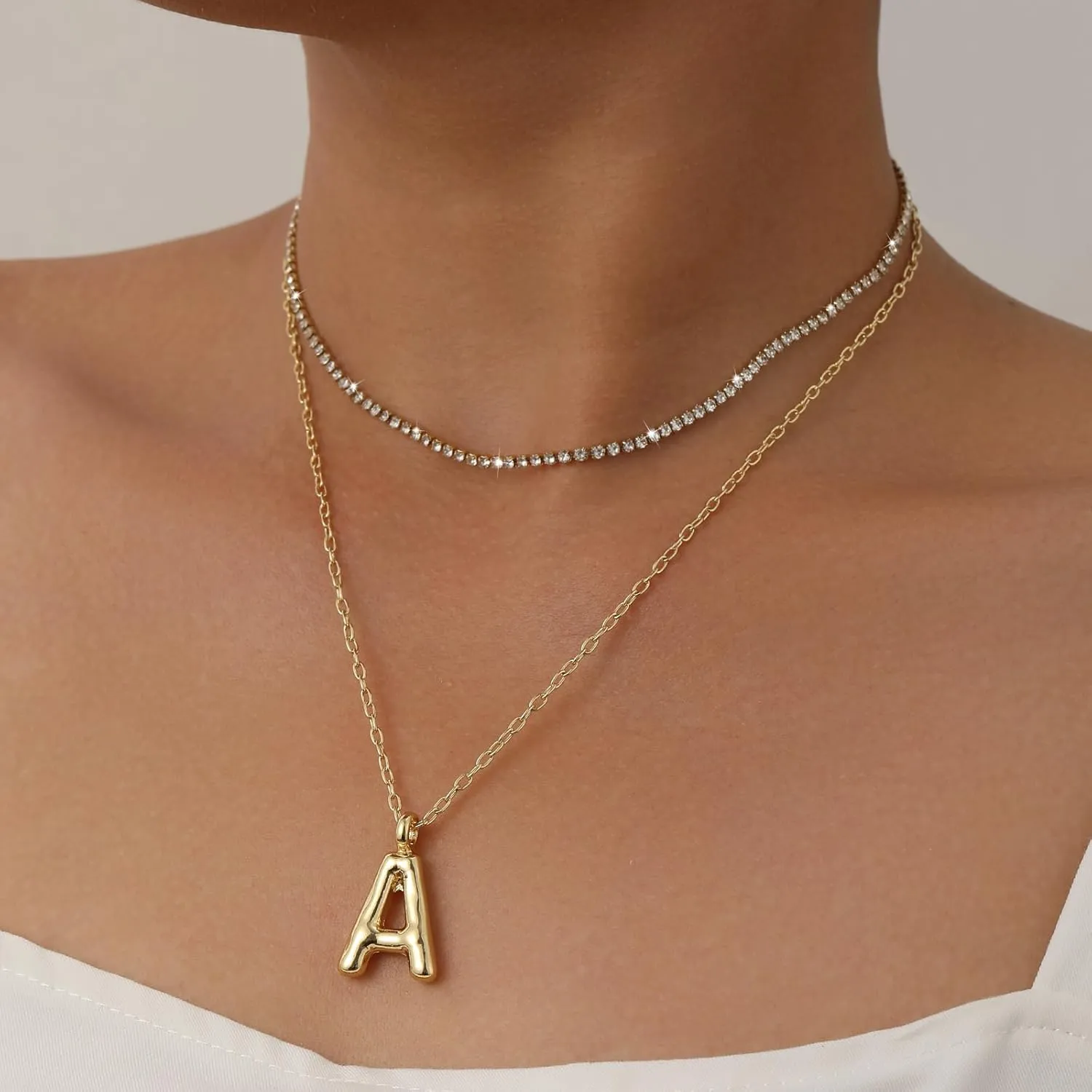 Gold Bubble Letter Necklace for Women | Individually Stackable Initial Necklaces | Dainty Gold Layered Necklace for Women | Jewelry Gift for Women