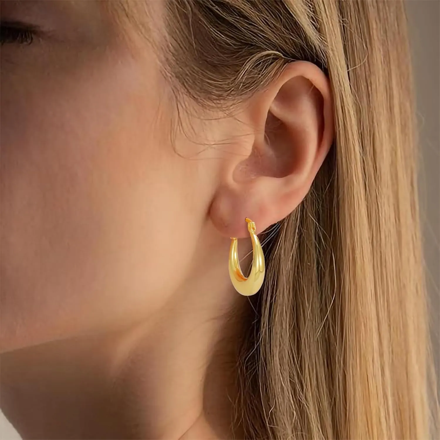 Gold Chunky Hoop Earrings Lightweight Hoop Earrings for Women Multipack Hypoallergenic, Thick Open Twisted Huggie Hoops Earring Set Gold Jewelry Gifts