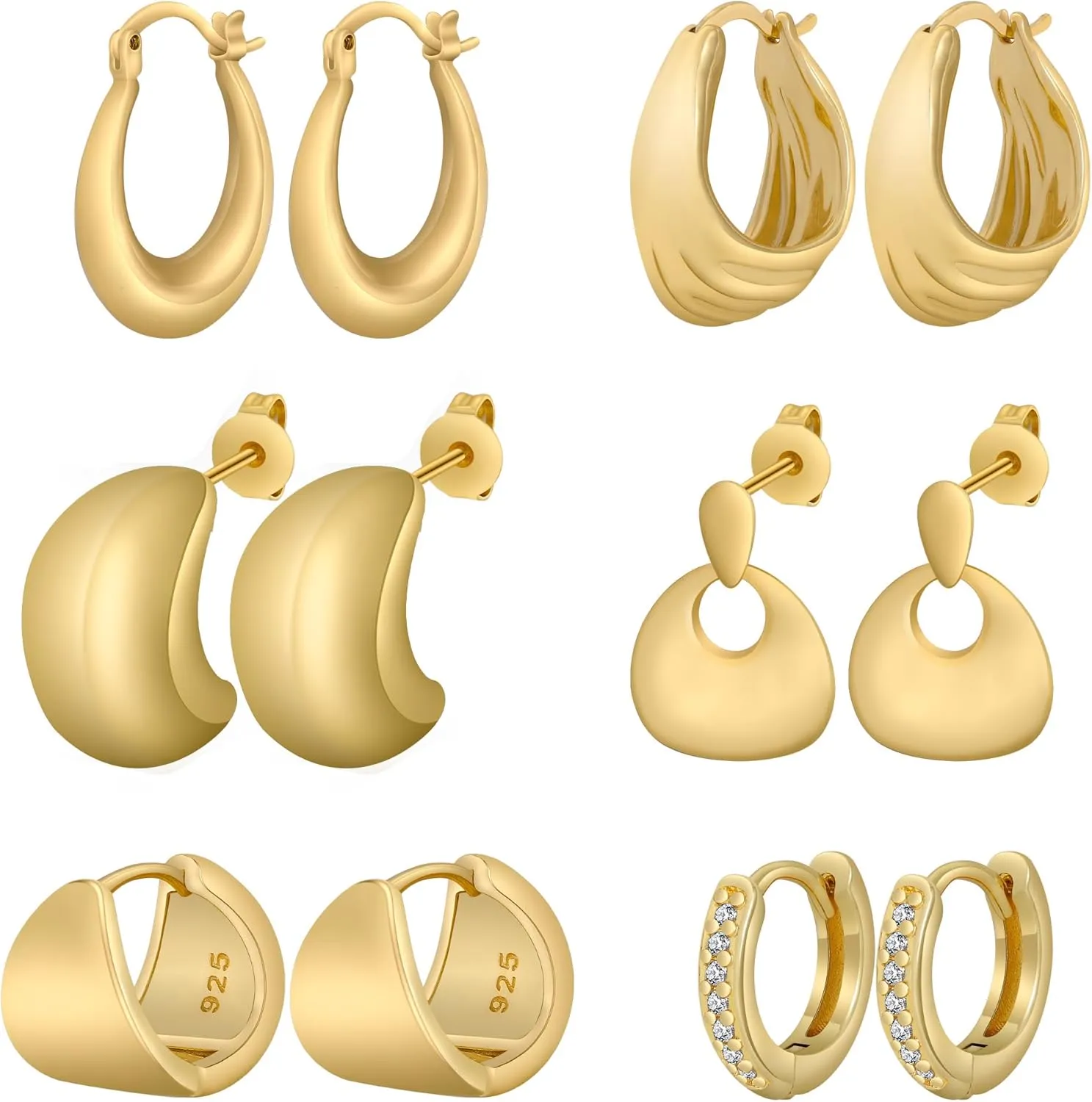 Gold Chunky Hoop Earrings Lightweight Hoop Earrings for Women Multipack Hypoallergenic, Thick Open Twisted Huggie Hoops Earring Set Gold Jewelry Gifts