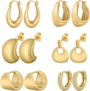 Gold Chunky Hoop Earrings Lightweight Hoop Earrings for Women Multipack Hypoallergenic, Thick Open Twisted Huggie Hoops Earring Set Gold Jewelry Gifts