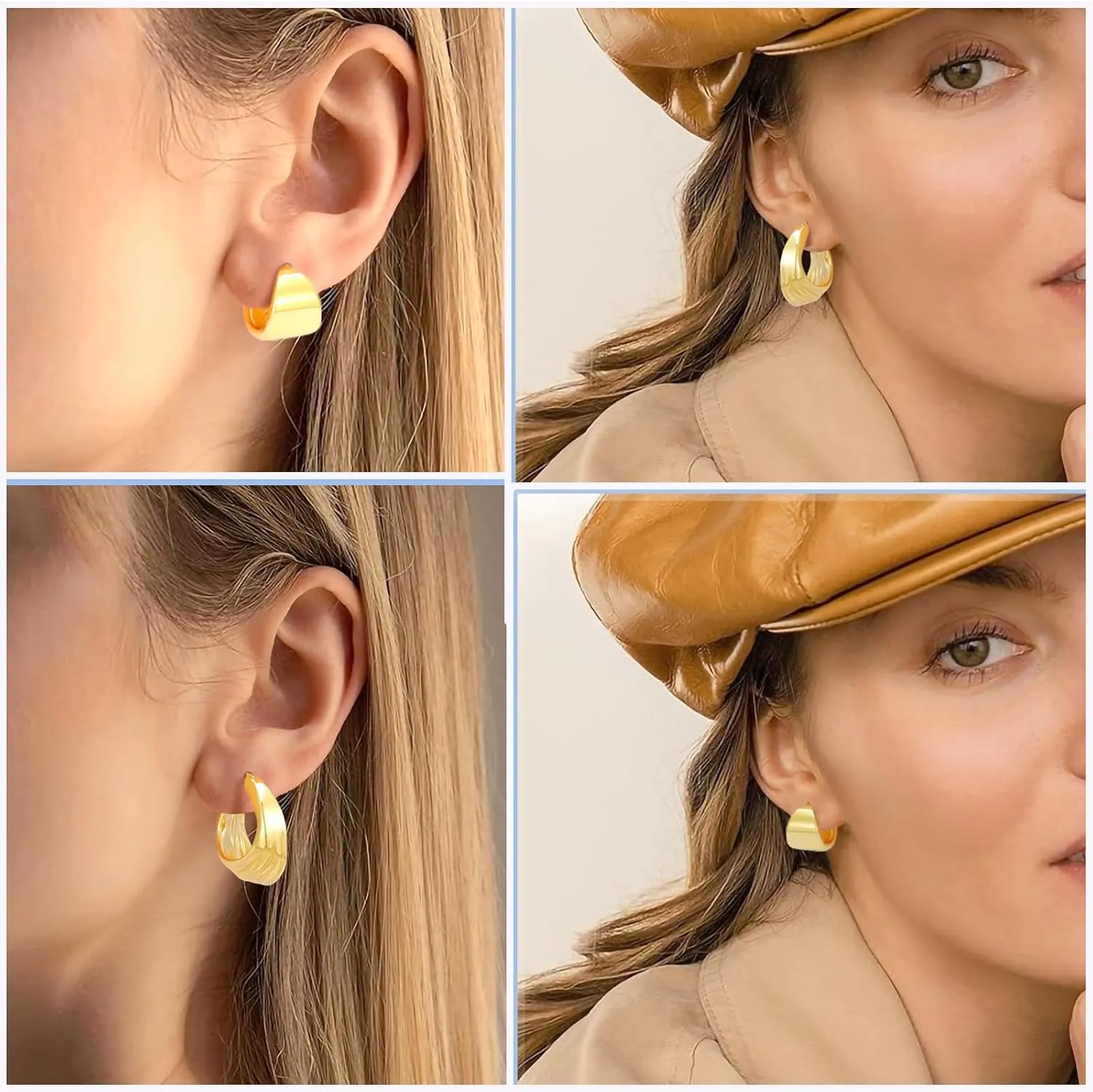 Gold Chunky Hoop Earrings Lightweight Hoop Earrings for Women Multipack Hypoallergenic, Thick Open Twisted Huggie Hoops Earring Set Gold Jewelry Gifts
