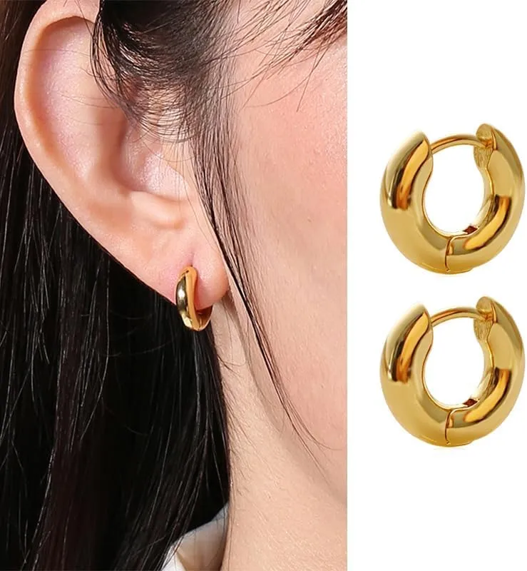 Gold Hoop Earrings for Women Lightweight Chunky Hoop Earrings Hypoallergenic, Thick Open Twisted Huggie Hoops Earring Set Jewelry for Birthday Gifts