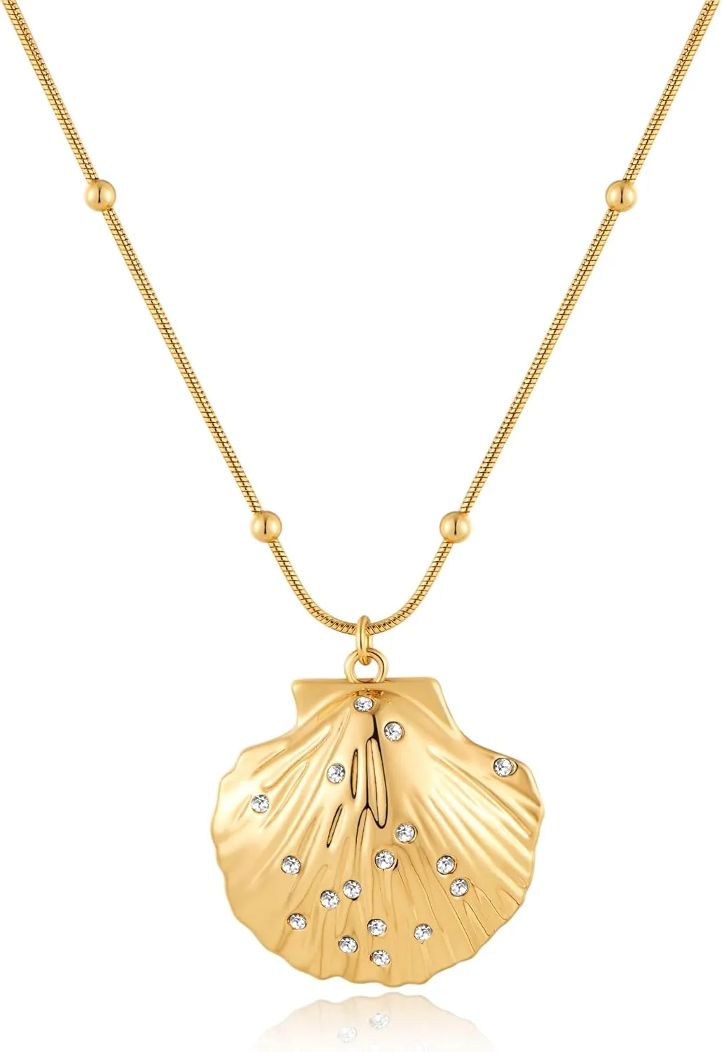 Gold Shell Necklace for Women With Seashell Pandent Trendy Colorful Starfish Pendant Necklace Ocean Chains Necklace Nautical Beach Necklace Summer Jewelry Gift