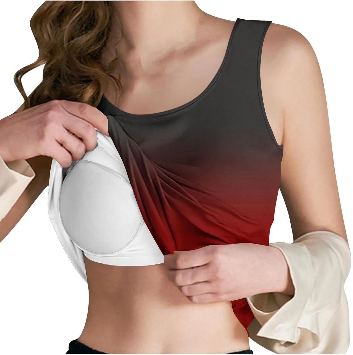 Gradient Tank Tops for Women Built in Bra Ombre Sleeveless Athletic Workout Camisole Tops Comfy Stretchy Daily Yoga Top