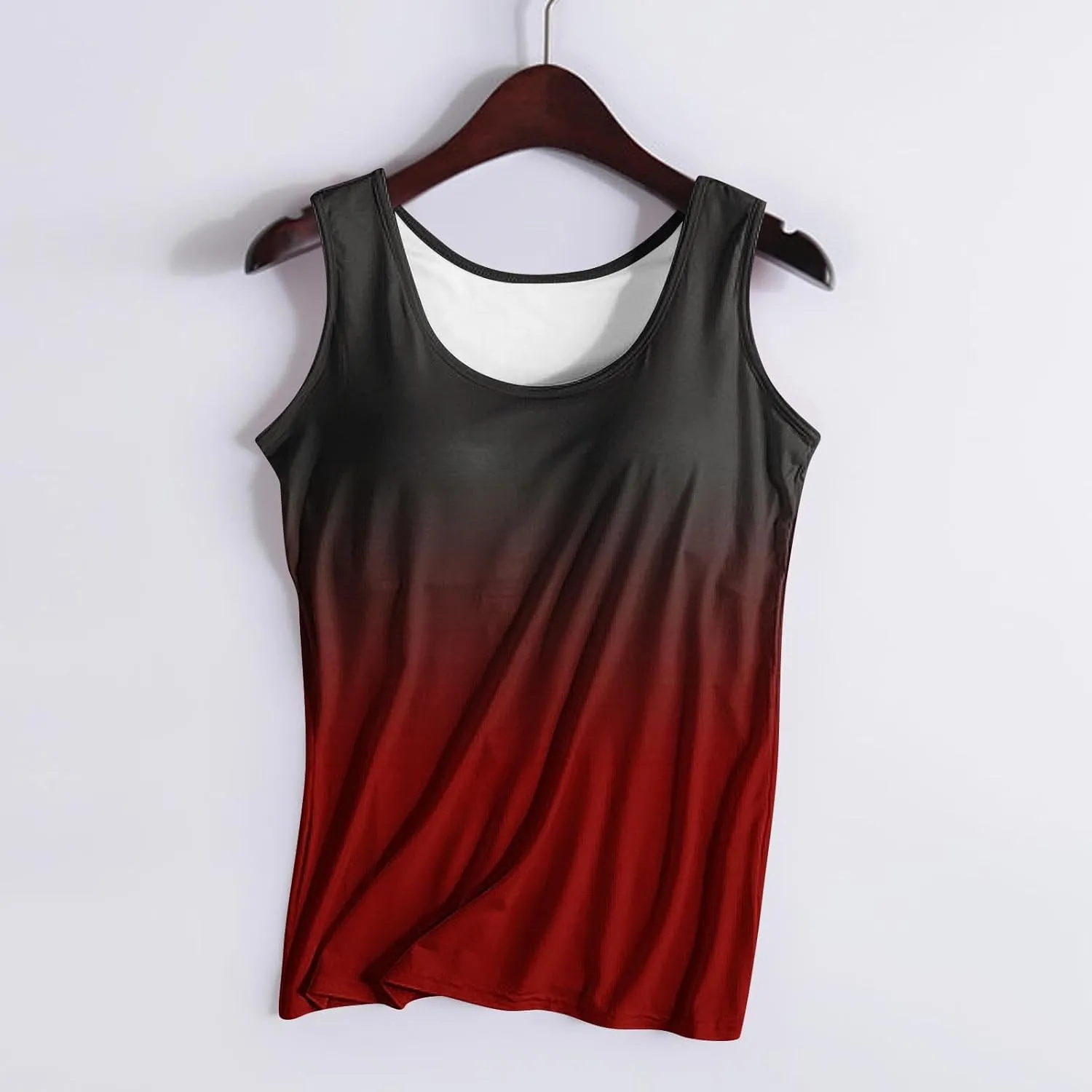 Gradient Tank Tops for Women Built in Bra Ombre Sleeveless Athletic Workout Camisole Tops Comfy Stretchy Daily Yoga Top