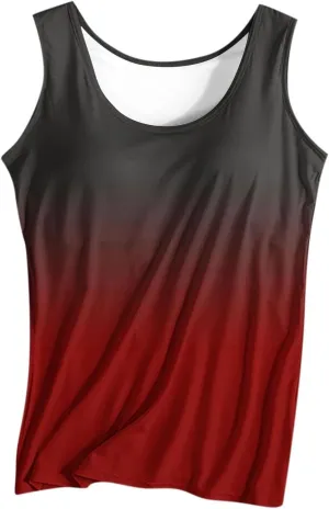 Gradient Tank Tops for Women Built in Bra Ombre Sleeveless Athletic Workout Camisole Tops Comfy Stretchy Daily Yoga Top