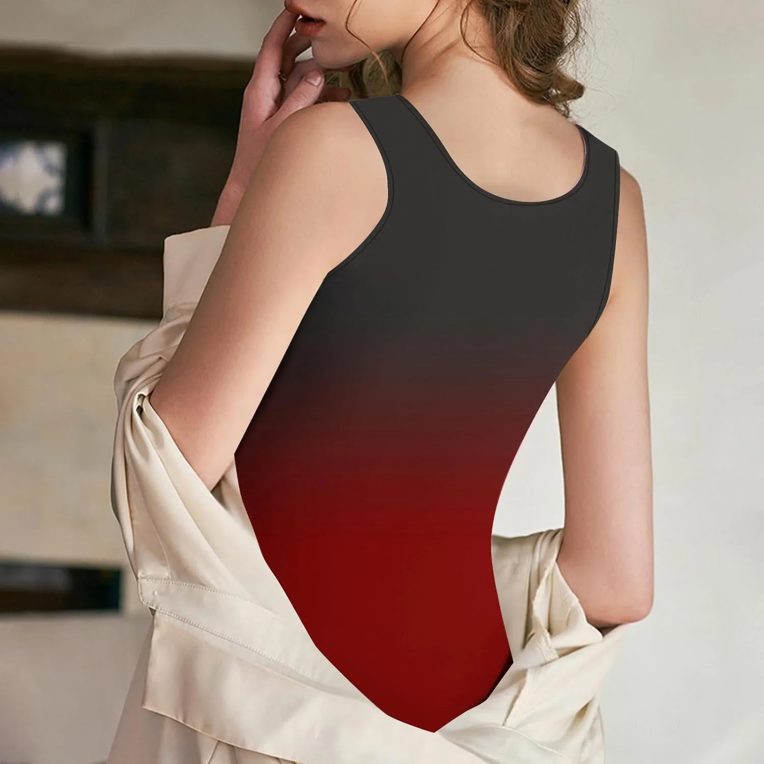 Gradient Tank Tops for Women Built in Bra Ombre Sleeveless Athletic Workout Camisole Tops Comfy Stretchy Daily Yoga Top