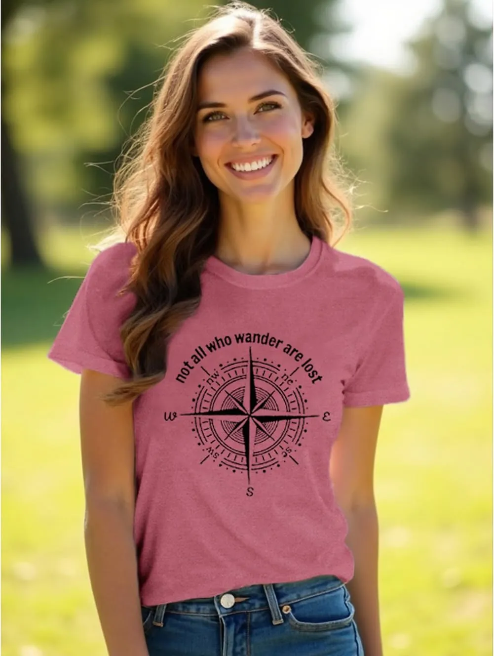 Graphic T-Shirts for Women Hiking Camping Trip Compass Printed Vintage Summer Casual Tees Holiday Workout Tops