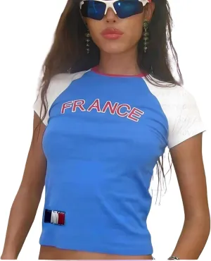 Graphic Tees for Women Vintage Y2k Tops for Women Baby Tee Y2k Shirt 90s Brazil Crop Top Country Crop Top