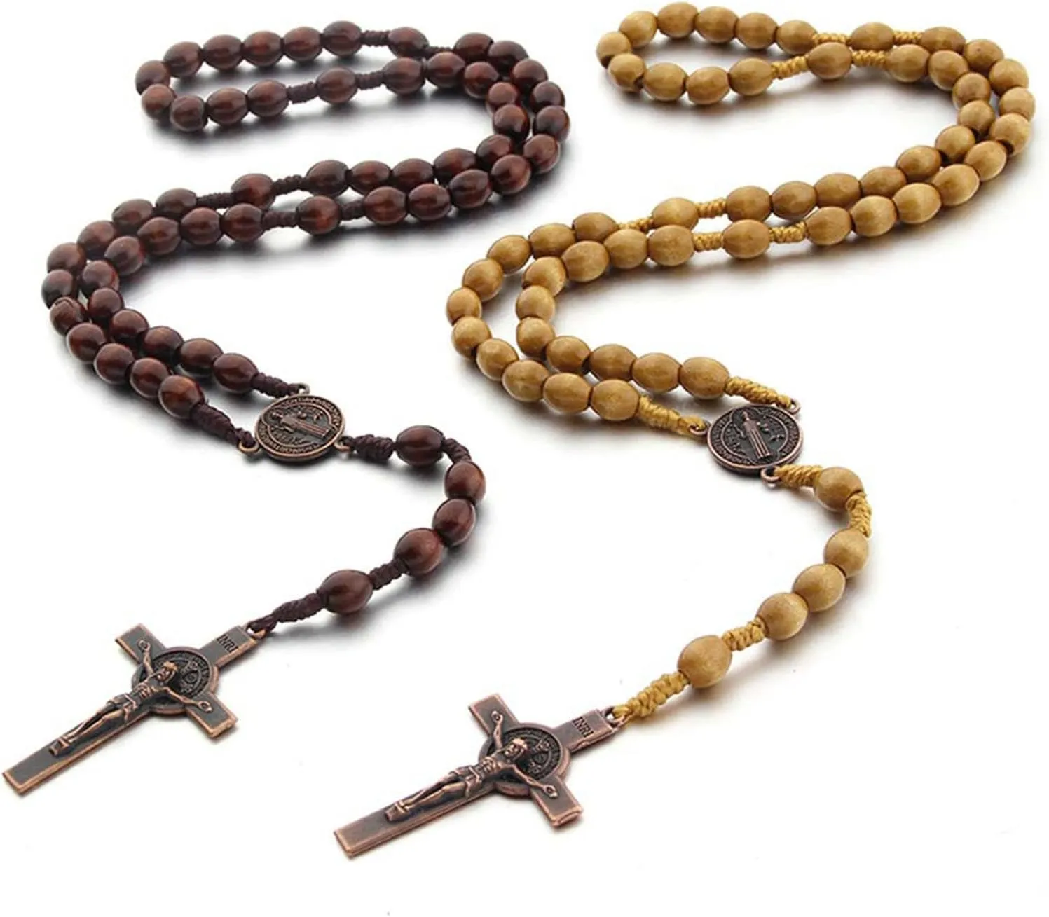 Hand-made Wooden Rosary Necklaces Round Beads Religious Jewelry Women Men Prayer Necklaces